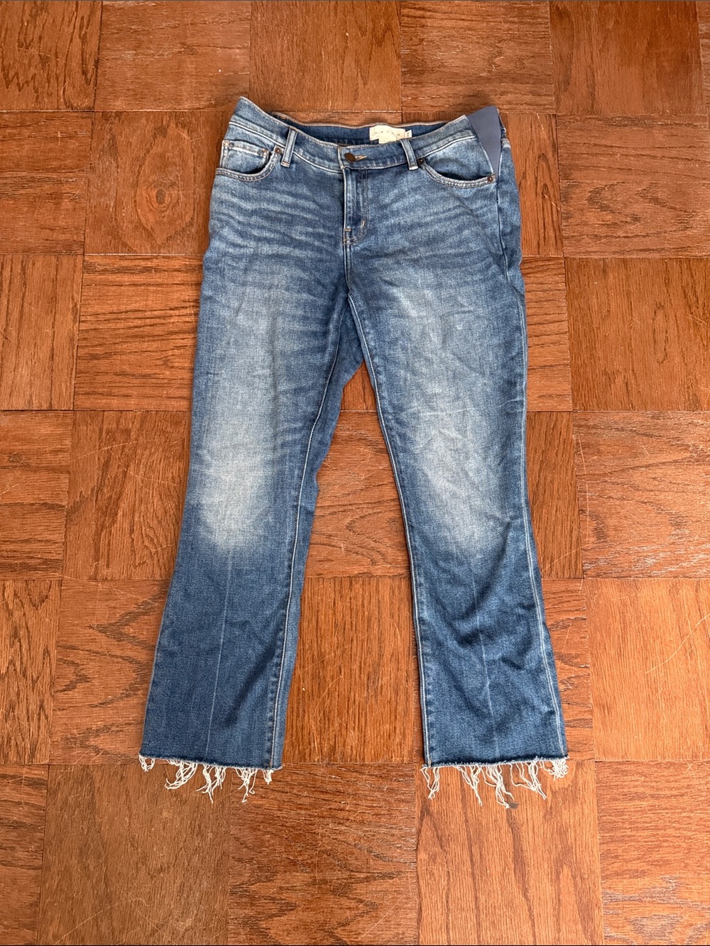 Hatch Maternity Under Belly Blue Cropped Frayed-Hem Jeans Size 28